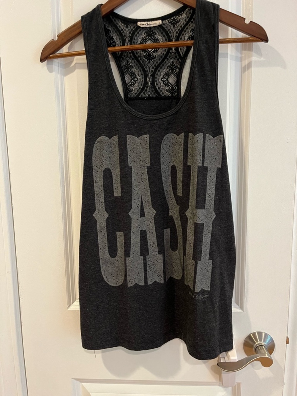 Charcoal 'CASH' Lace-Back Tank Top